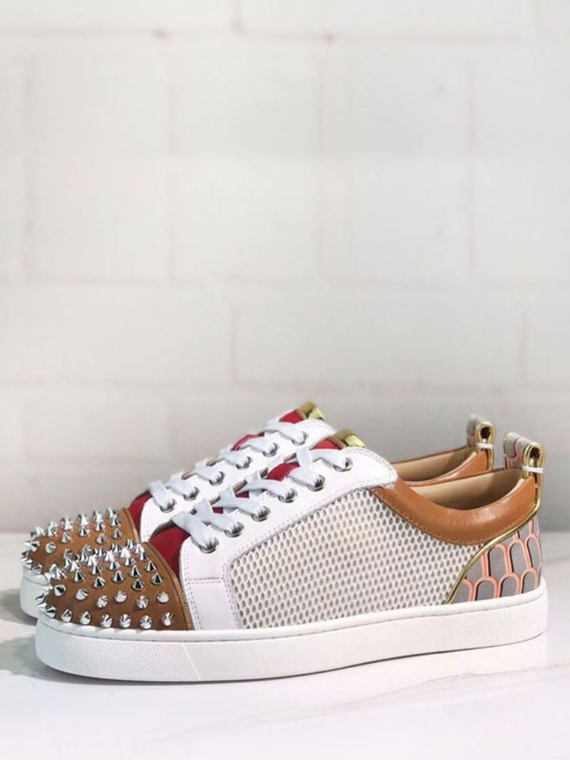 Heren Koffiebruine Skateboardschoenen Lage Feestsneakers Met Spikes