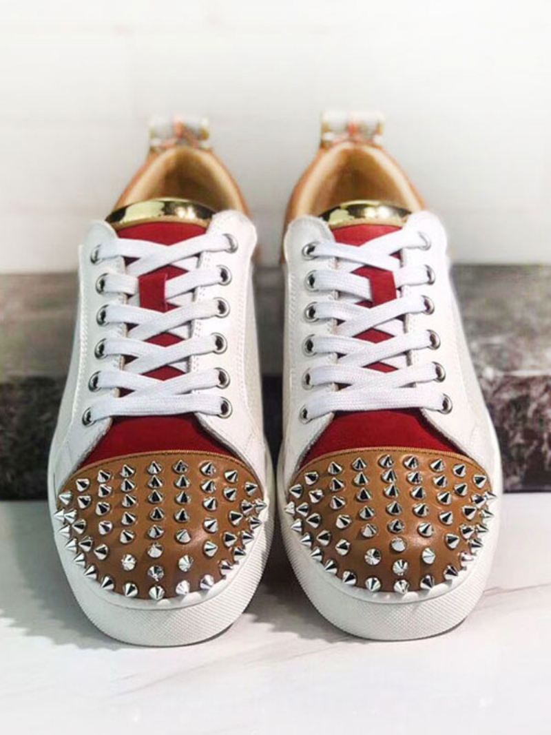 Heren Koffiebruine Skateboardschoenen Lage Feestsneakers Met Spikes - Koffie Bruin