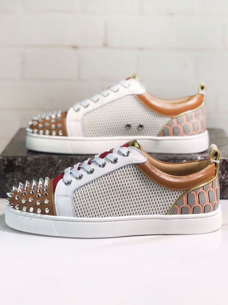 Heren Koffiebruine Skateboardschoenen Lage Feestsneakers Met Spikes - Koffie Bruin