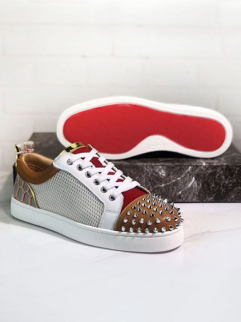 Heren Koffiebruine Skateboardschoenen Lage Feestsneakers Met Spikes - Koffie Bruin