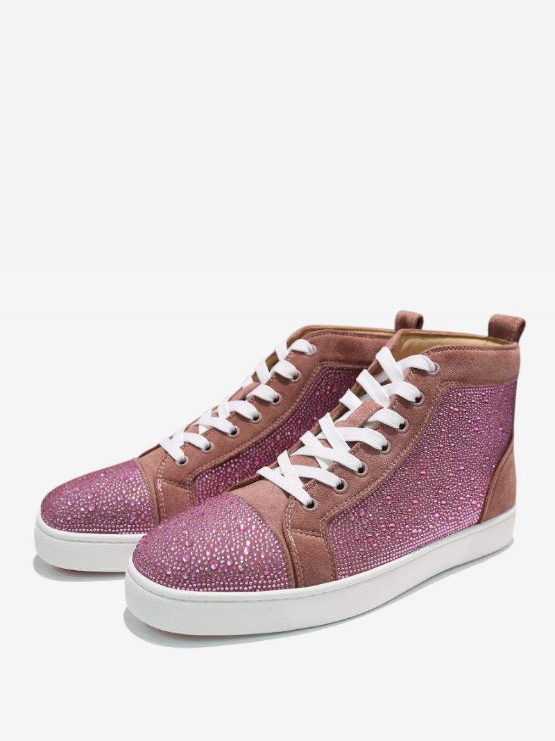 Heren Prom Party Sneakers Schoenen Instappers Strass Ronde Neus Koeienhuid