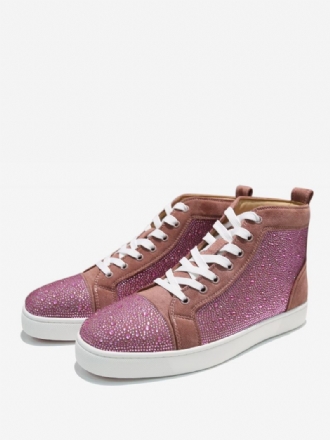 Heren Prom Party Sneakers Schoenen Instappers Strass Ronde Neus Koeienhuid