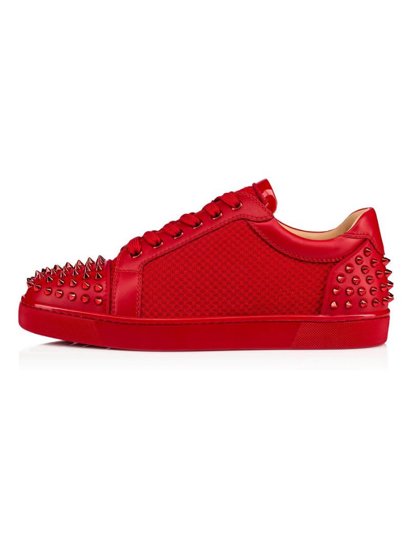 Heren Rode Klinknagels Lage Sneakers Met Veters Feestfeestschoenen - Rood