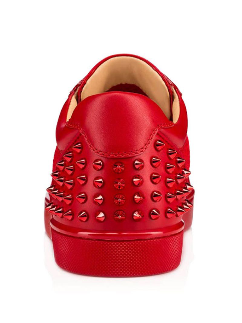 Heren Rode Klinknagels Lage Sneakers Met Veters Feestfeestschoenen - Rood