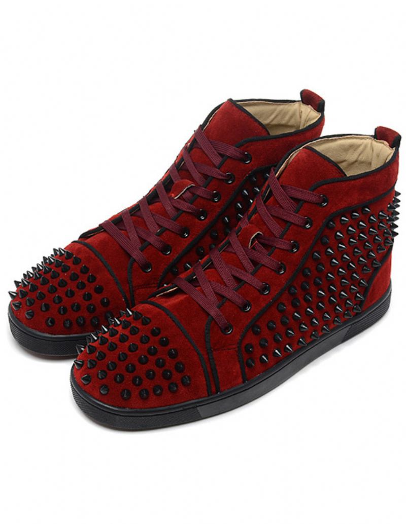 Heren Rode Spike Sneakers Hoge Top Skateboard Prom Party - Rood