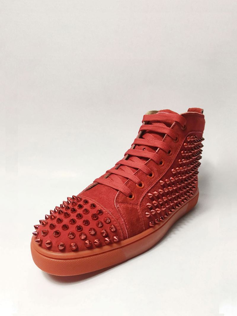 Heren Rode Suede Spike Schoenen Hoge Top Sneakers Prom Party