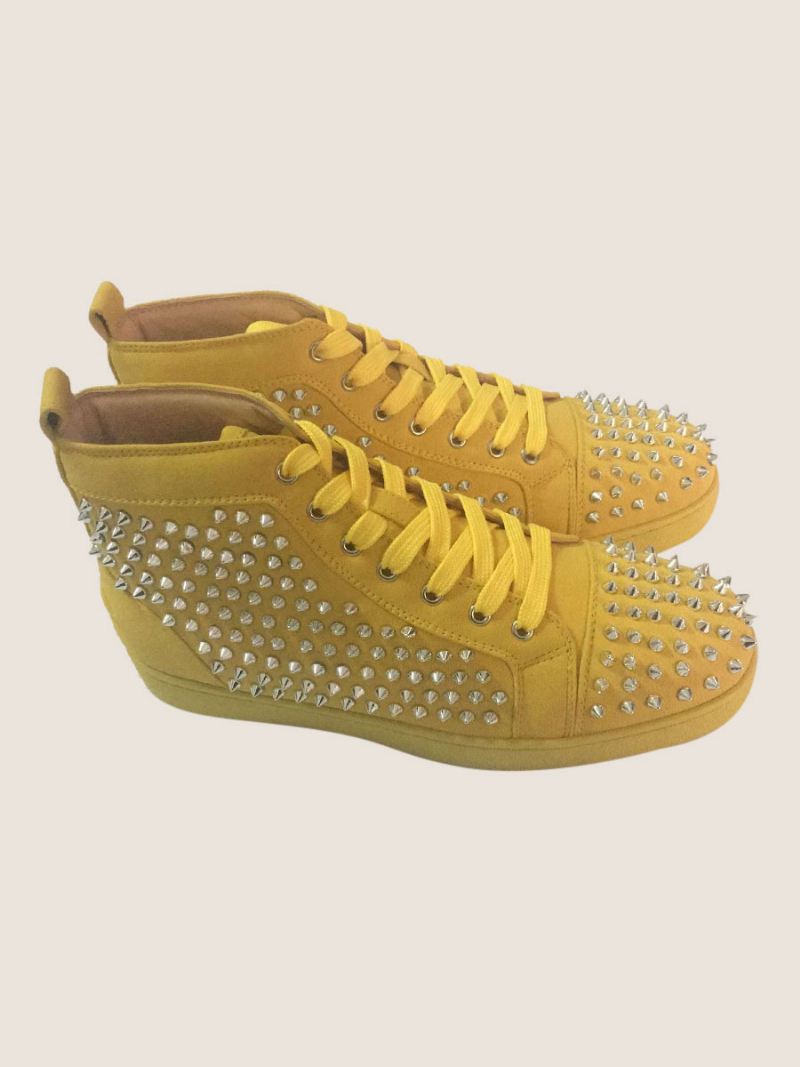 Heren Rode Suede Spike Schoenen Hoge Top Sneakers Prom Party - Geel