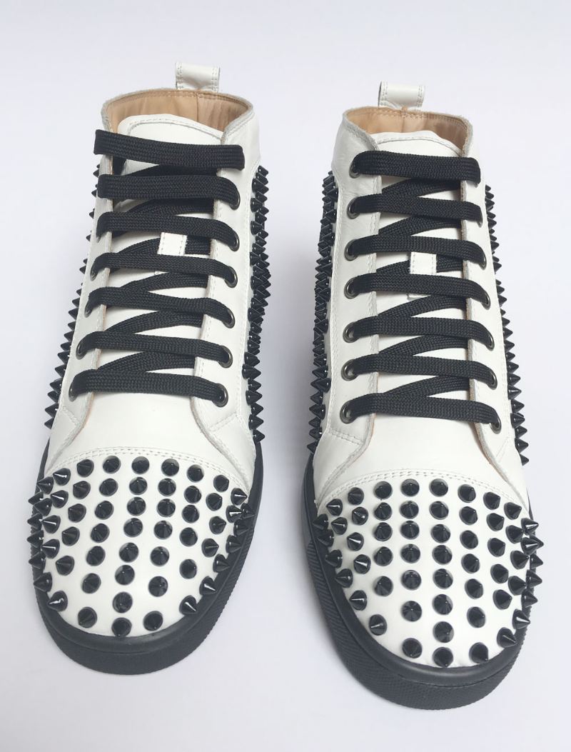 Heren Rode Suede Spike Schoenen Hoge Top Sneakers Prom Party - Wit