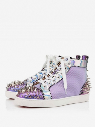 Heren Spiked Lace Up Mesh High Top Prom Party Sneakers Schoenen Lavendel Skate