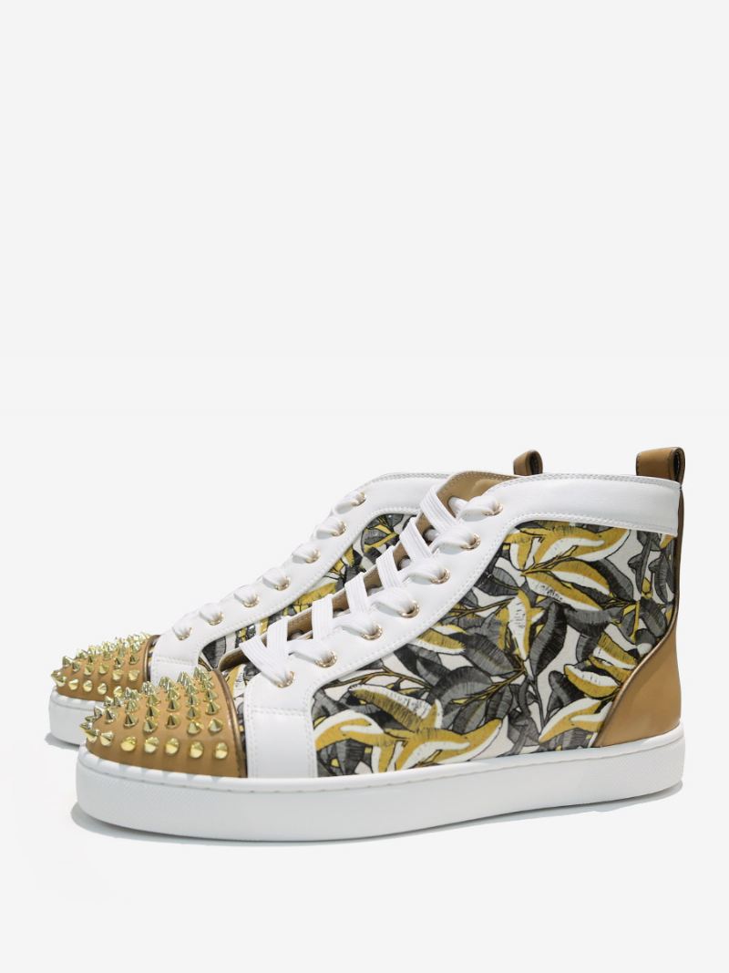 Heren Witte Kunst Hoge Top Feestsneakers Met Spikes