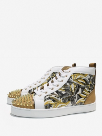 Heren Witte Kunst Hoge Top Feestsneakers Met Spikes