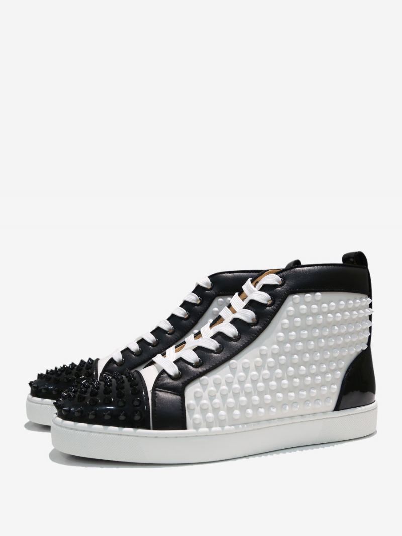 Heren Zwart-witte Hoge Sneakers Met Spikes