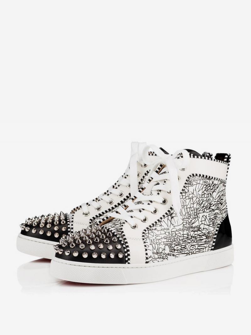 Heren Zwart Zilver Hoge Topprom Party Sneakers Schoenen Spike