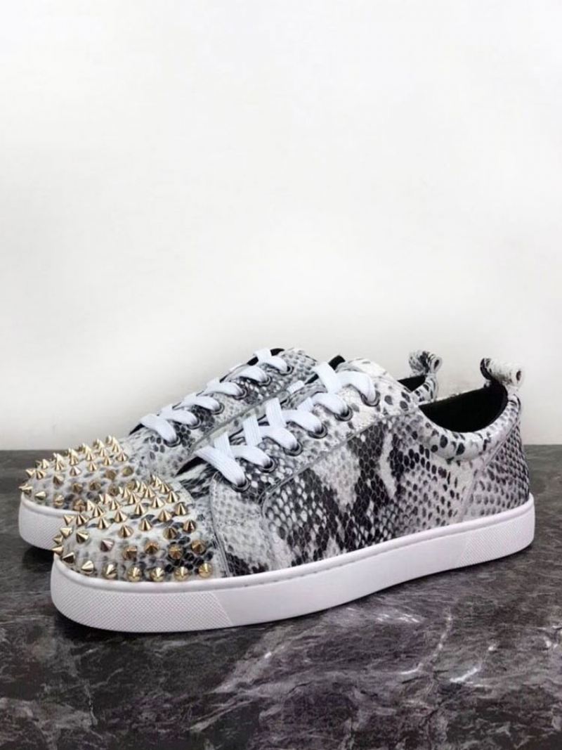 Heren Zwarte Slangenhuid Skateboardschoenen Lage Top Feestsneakers Met Spikes