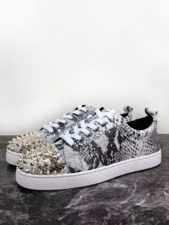 Heren Zwarte Slangenhuid Skateboardschoenen Lage Top Feestsneakers Met Spikes