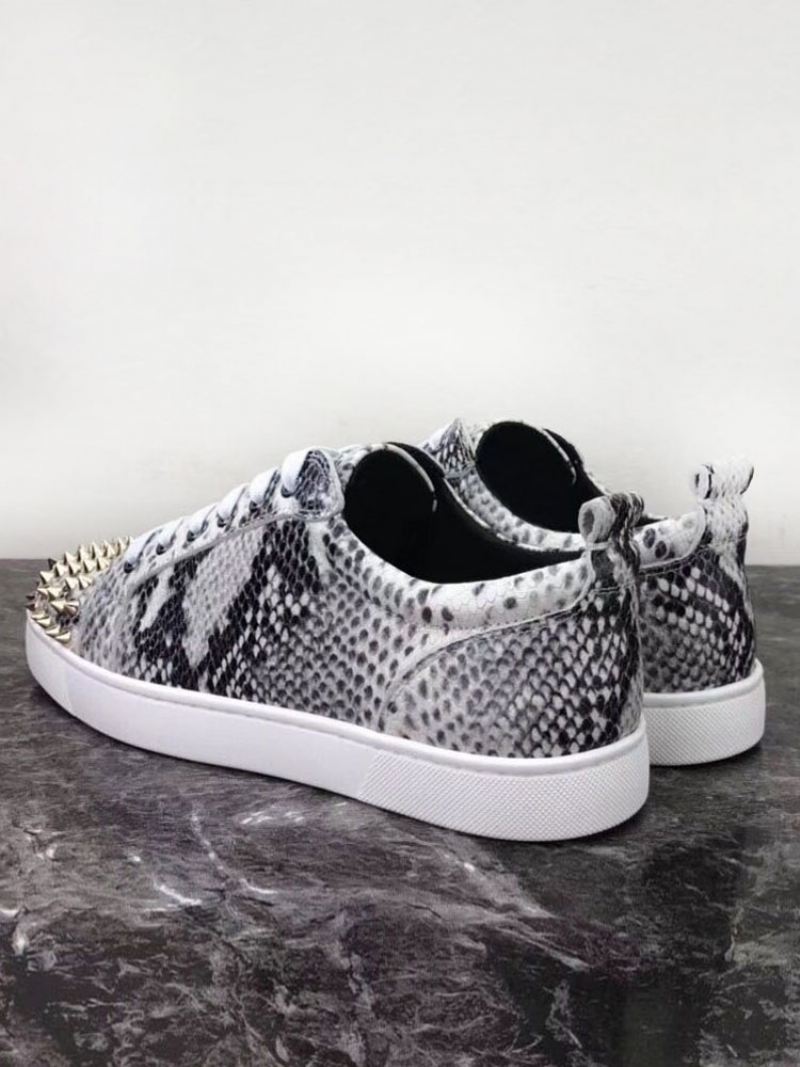 Heren Zwarte Slangenhuid Skateboardschoenen Lage Top Feestsneakers Met Spikes - Zwart