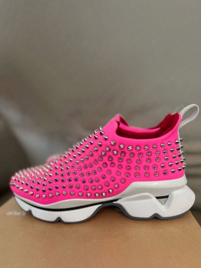 Heren Zwarte Slip-on Prom Party Sneakers Schoenen Sportschoenen Met Klinknagels - Roze