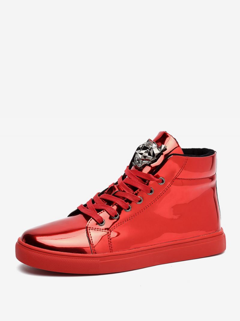 Herensneakers Gezellig Lakleer Ronde Neus Metalen Details - Rood