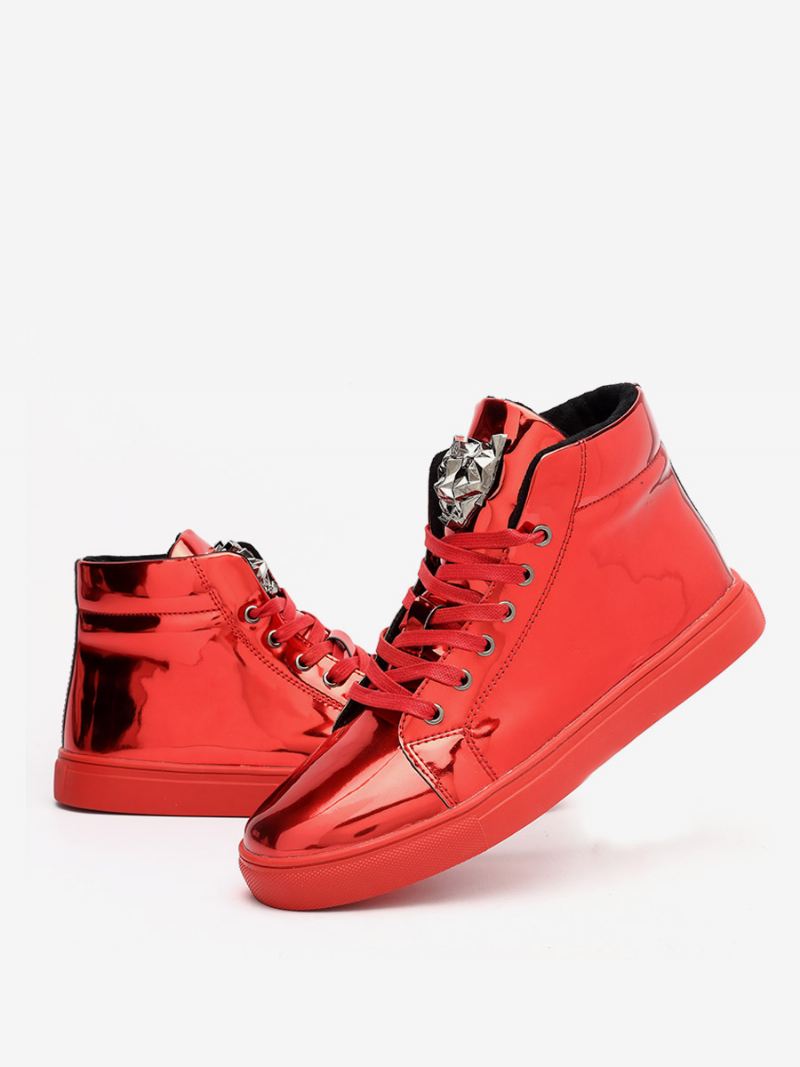 Herensneakers Gezellig Lakleer Ronde Neus Metalen Details - Rood