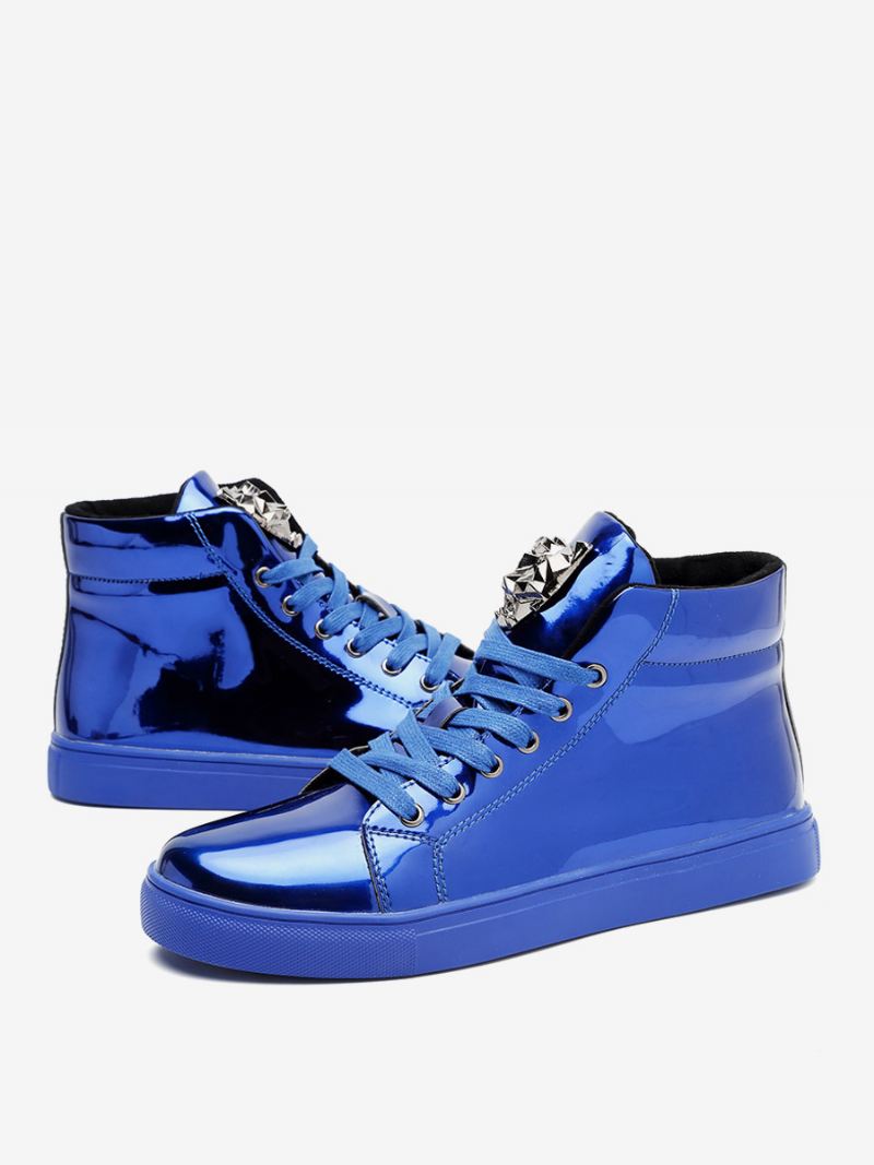 Herensneakers Gezellig Lakleer Ronde Neus Metalen Details - Blauw