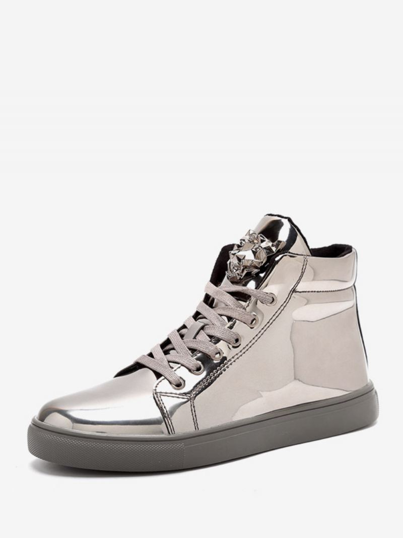 Herensneakers Gezellig Lakleer Ronde Neus Metalen Details - Zilver