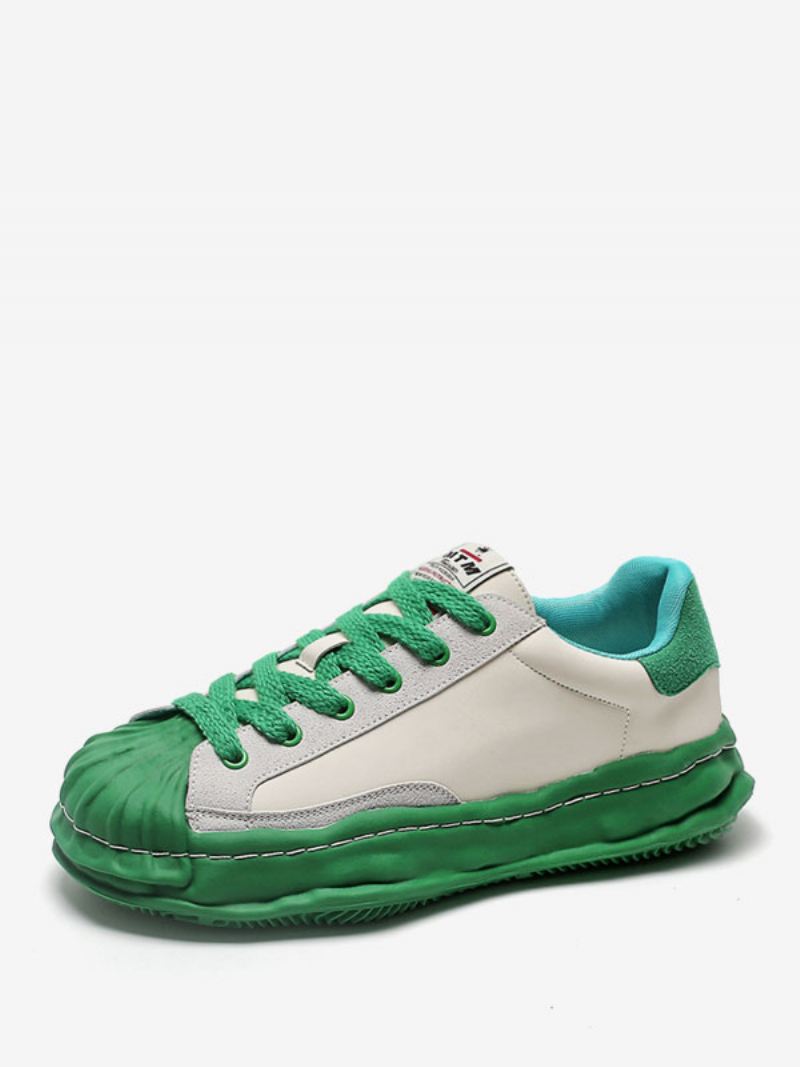 Herensneakers Heren Gezellig Canvas Kleurblok Met Ronde Neus - Groen