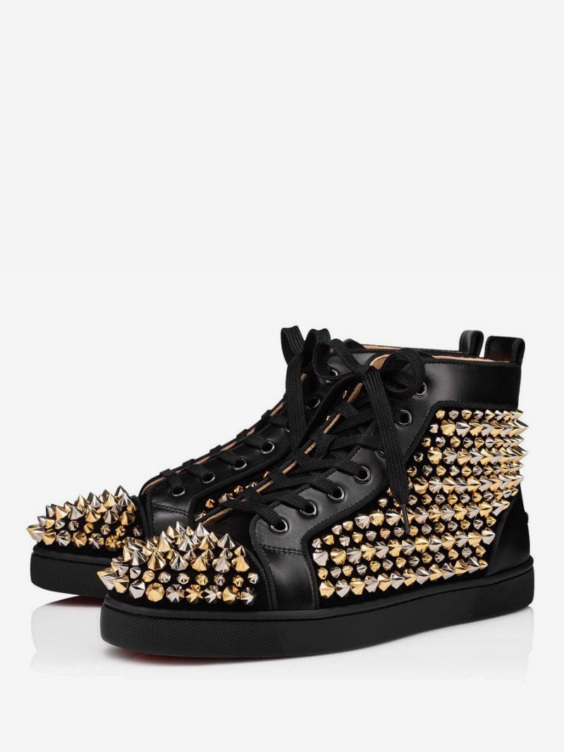 Hoge Feestsneakers Met Veters Gouden Spikes Heren