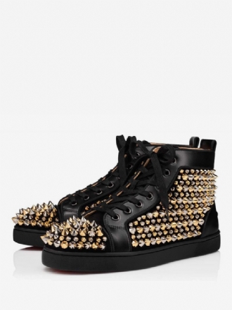 Hoge Feestsneakers Met Veters Gouden Spikes Heren