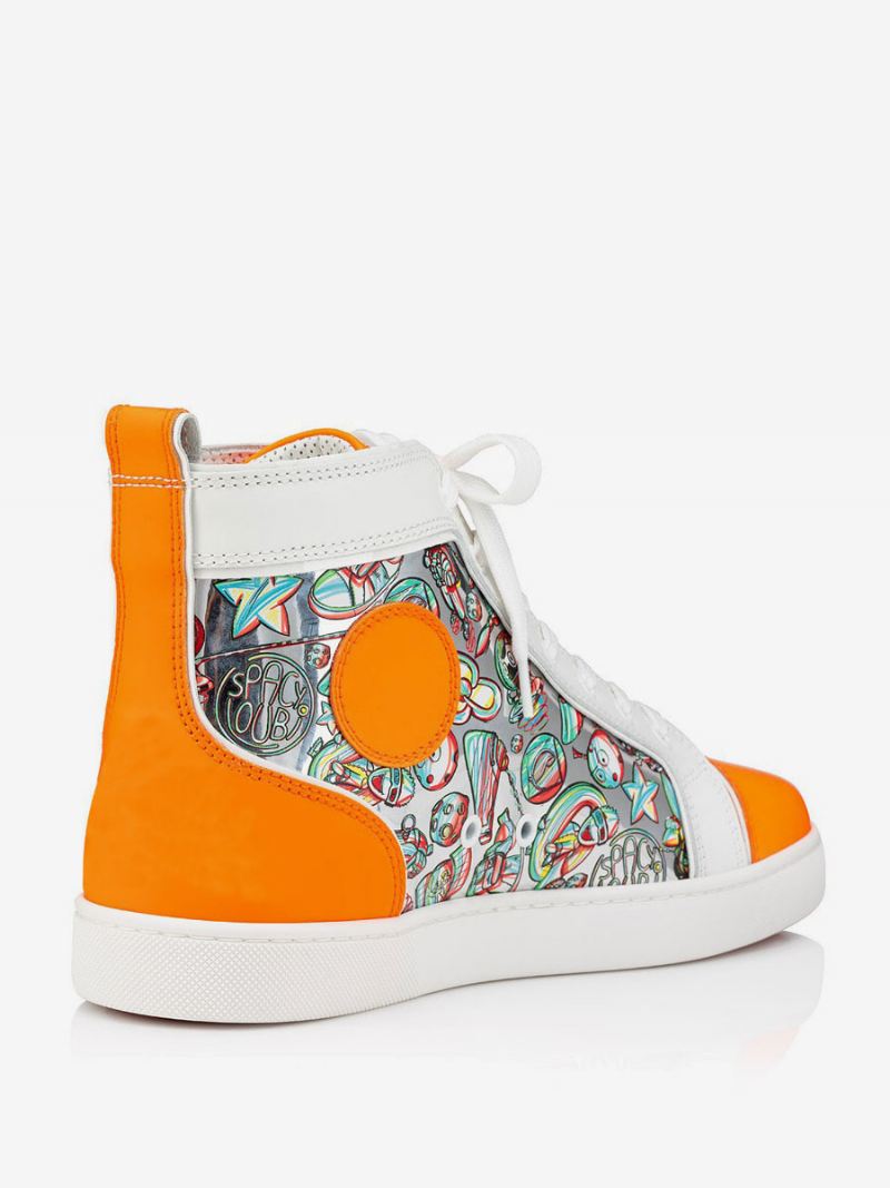 Hoge Top Herenschoenen Feestfeesten Oranje Ronde Neus Sneakers Met Kunstprint Veters - Oranje