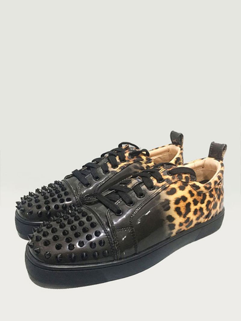 Lage Herensneakers Met Veters Luipaardprint Spikes Feestfeestschoenen