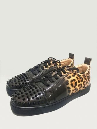 Lage Herensneakers Met Veters Luipaardprint Spikes Feestfeestschoenen