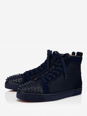 Marineblauwe Hoge Sneakers Met Veters Spikes Heren