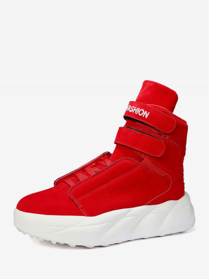 Paarse Hoge Sneakers Heren Pu-leer Causale Sportschoenen Met Ronde Neus - Rood