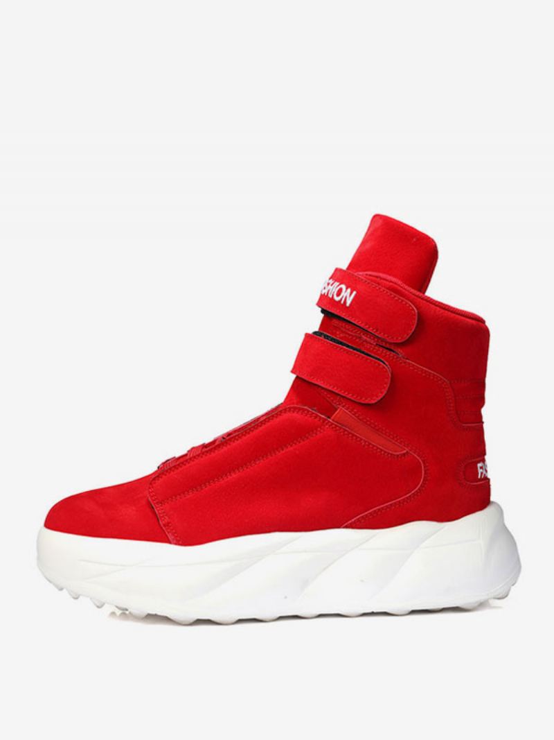 Paarse Hoge Sneakers Heren Pu-leer Causale Sportschoenen Met Ronde Neus - Rood