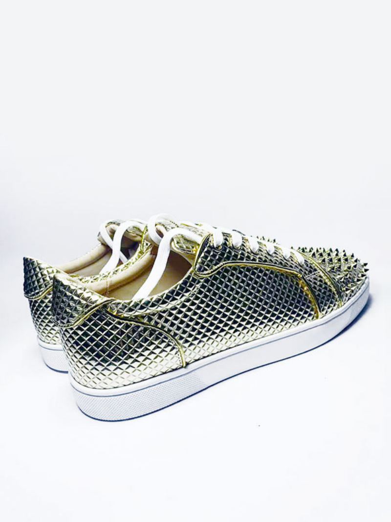 Skateschoenen Heren Gouden Ronde Neus Klinknagels Geometrische Veterschoenen Sneakers - Goud