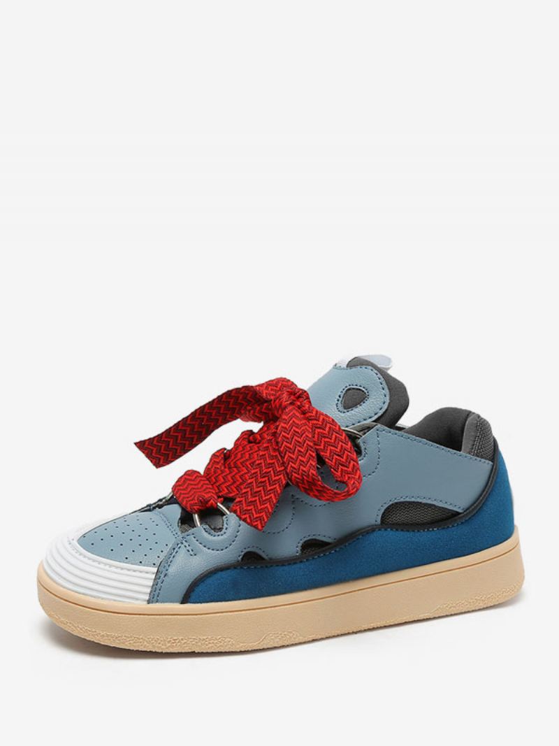 Sneakers Heren Mode Kleurblok Pu-leer Ronde Neus - Blauw