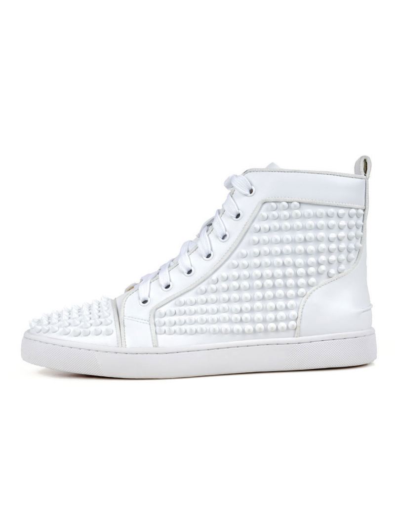 Witte Pu-lederen Hoge Sneakers Met Klinknagels Heren - Wit