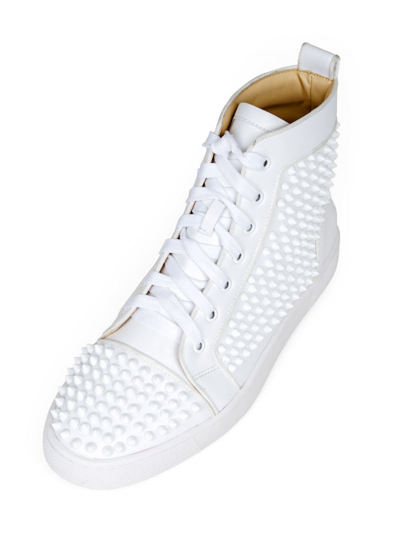 Witte Pu-lederen Hoge Sneakers Met Klinknagels Heren - Wit