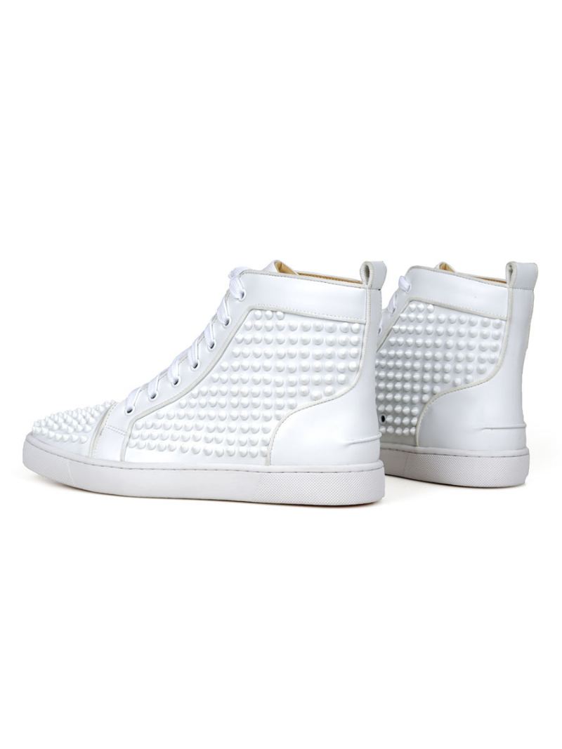 Witte Pu-lederen Hoge Sneakers Met Klinknagels Heren - Wit