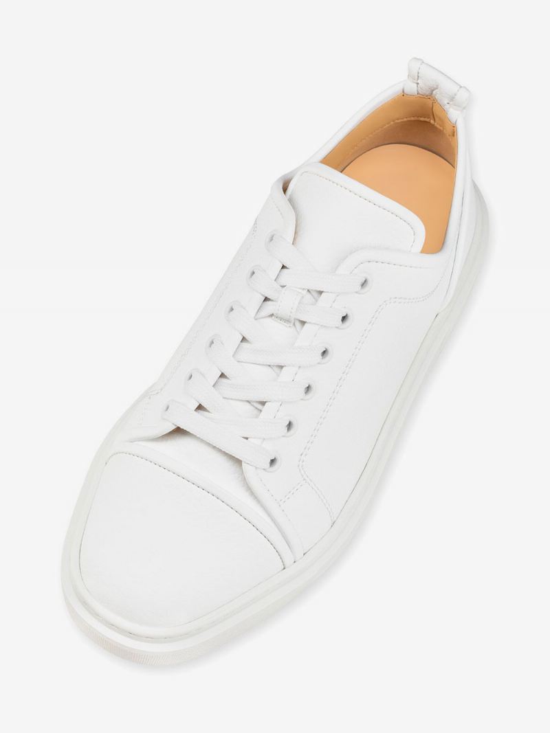 Witte Skatesneakers Met Ronde Neus Veters Heren - Wit