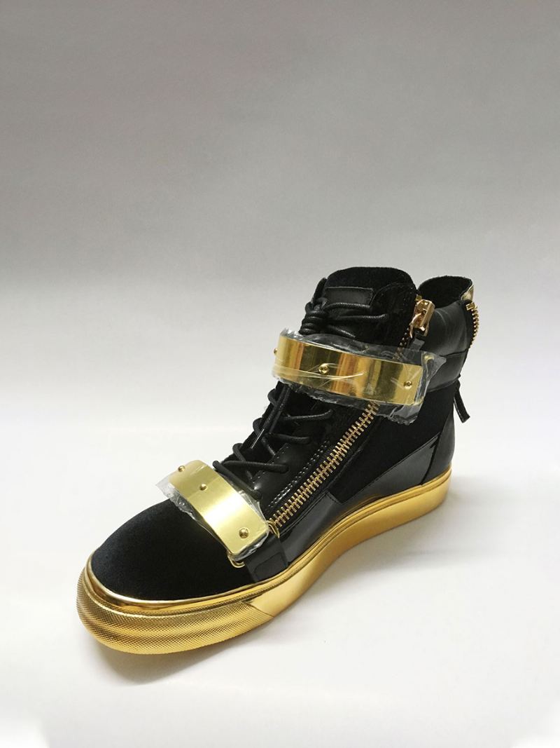 Zwarte Hoge Herensneakers Met Gouden Gesp Ritsen