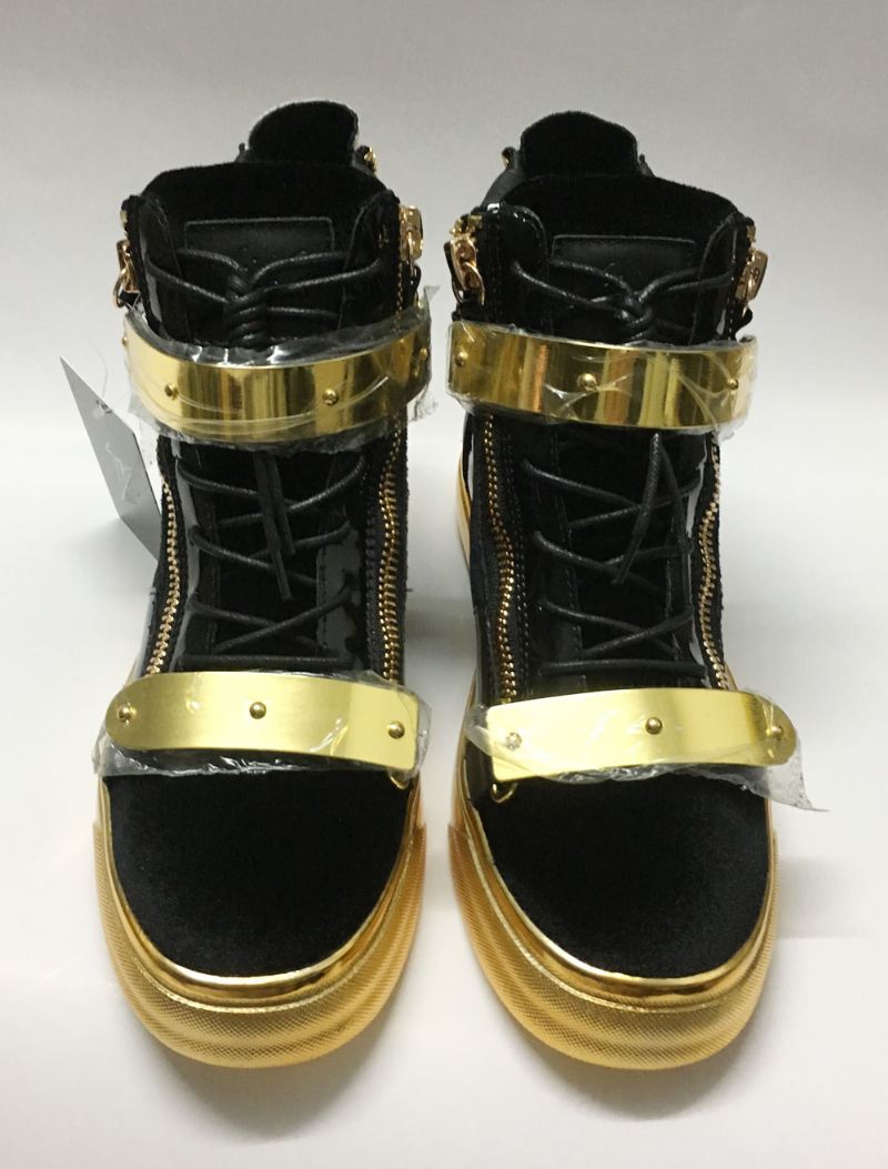 Zwarte Hoge Herensneakers Met Gouden Gesp Ritsen - Zwart