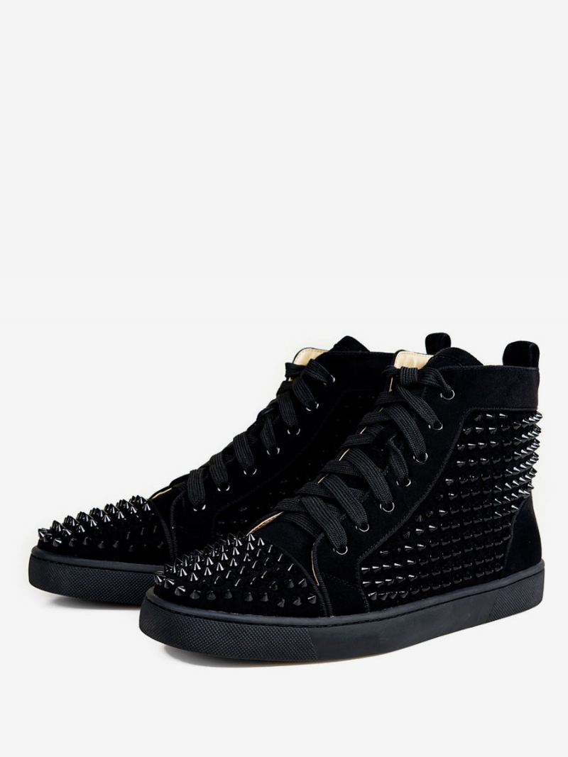 Zwarte Hoge Sneakers Heren Met Ronde Neus Spikes