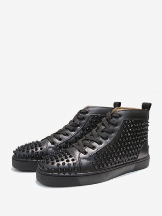 Zwarte Hoge Sneakers Met Spikes Heren Ronde Neus Feestschoenen Veters