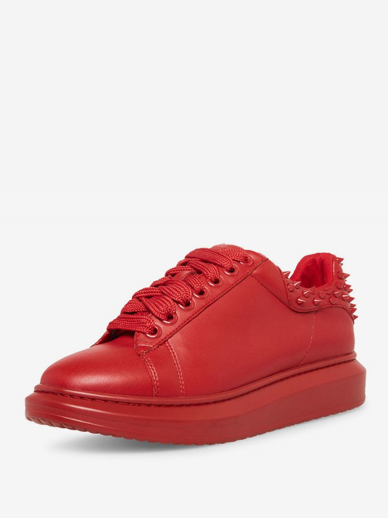 Zwarte Sneakers Met Ronde Neus Veters Spikes Heren - Rood