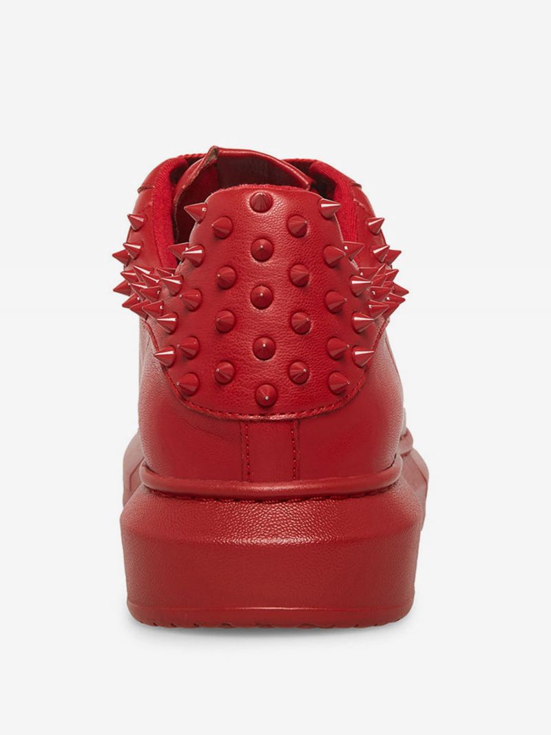 Zwarte Sneakers Met Ronde Neus Veters Spikes Heren - Rood