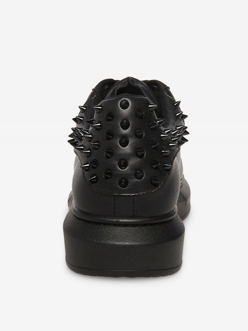 Zwarte Sneakers Met Ronde Neus Veters Spikes Heren - Zwart