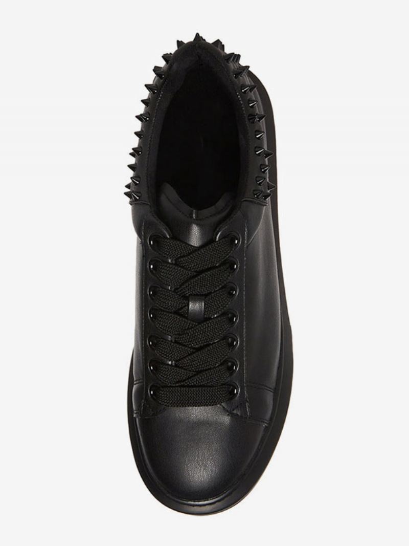 Zwarte Sneakers Met Ronde Neus Veters Spikes Heren - Zwart