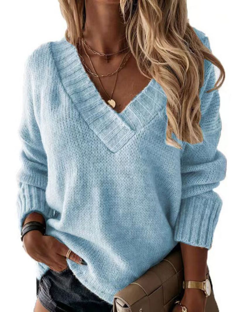 Dames Pullover Trui Abrikoos V-hals Lange Mouwen Acryl Truien - Blauw