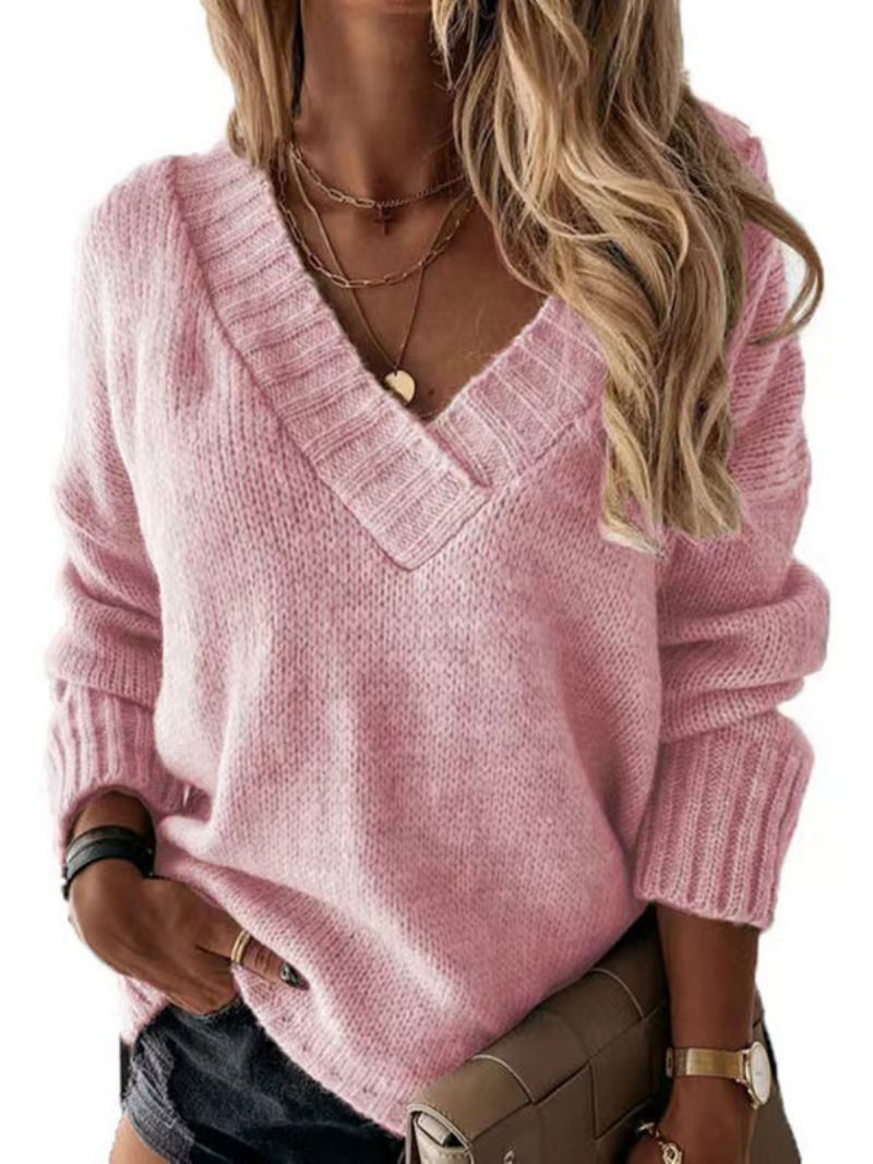 Dames Pullover Trui Abrikoos V-hals Lange Mouwen Acryl Truien - Roze